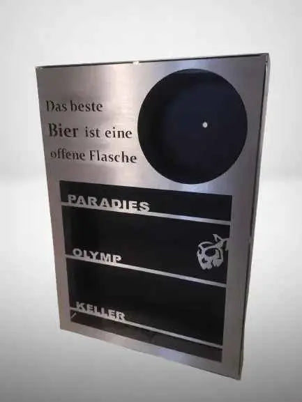 Kronkorken Sammler Edelstahl – Bierkapsel Box mit Motiv & Messleiste