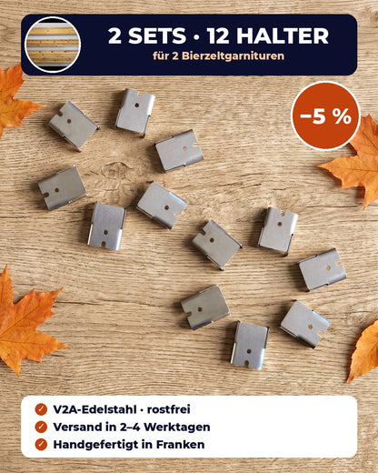 2 Sets = 12 Halter aus V2A-Edelstahl für 2 Bierzeltgarnituren – im Set −5 %