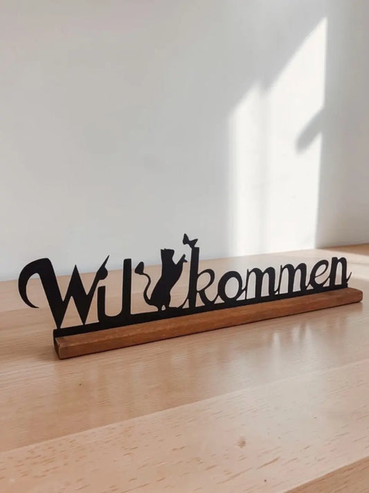 Willkommen Schild Aufsteller mit gelasertem Motiv