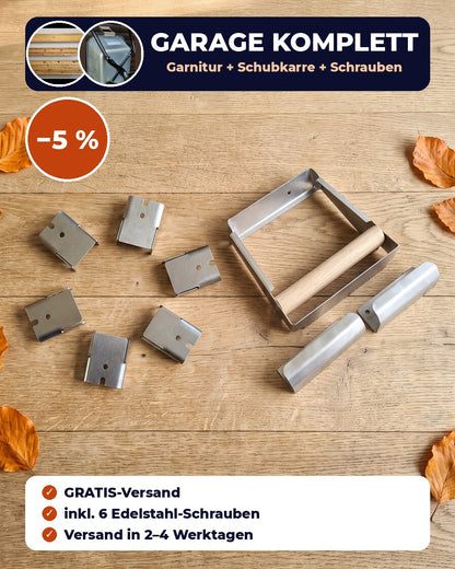 Garage komplett: Bierzeltgarnitur-Halter, Schubkarren-Wandhalterung und 6 Edelstahl-Schrauben