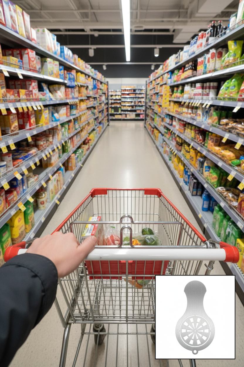 Einkaufswagen mit Dartscheiben-Chip