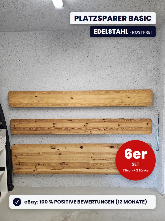 Stahlbühne Platzsparer Basic waagrecht – Bierzeltgarnitur-Wandhalterung