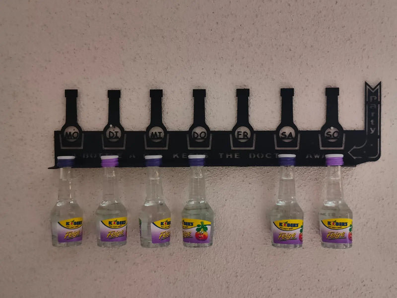 Shots Wandhalter Halter – Getränkehalter für Büro Küche Bar, Keller und Partyraum von Stahlbühne mit Shotflaschen als wöchentlicher Deko Wandhalter aus Stahl