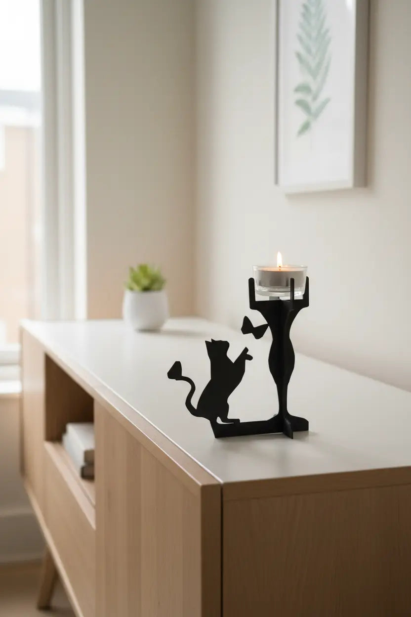 Teelichtständer auf Sideboard in schönem Ambiente