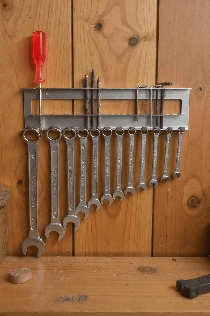 Ringschlüssel Inbusschlüssel Wandhalter – Werkzeughalter für Garage und Werkstatt, Wandhaken für Schraubendreher aus Edelstahl V2A von Stahlbühne mit Ringschlüsseln und Schraubendreherhalterung